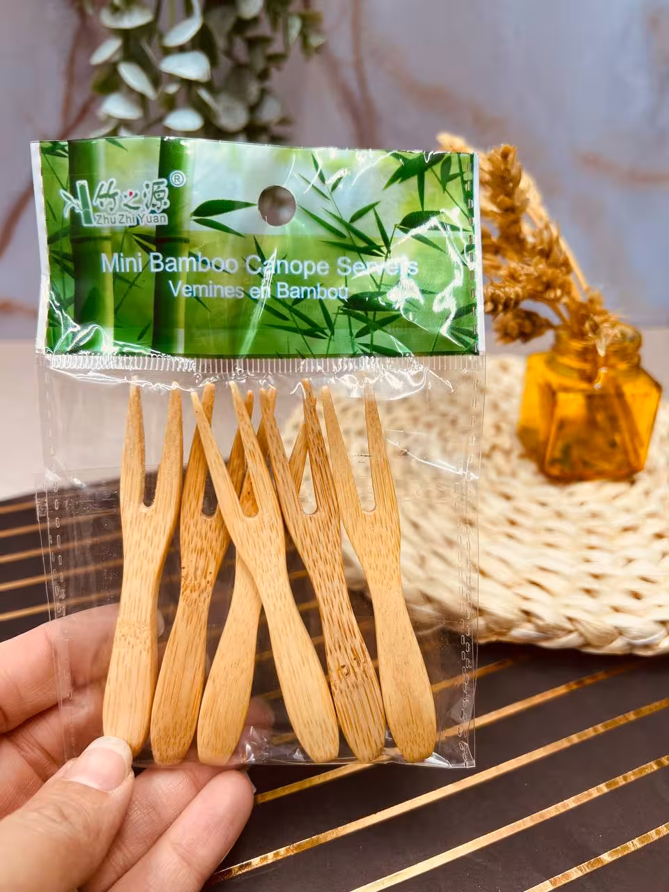 چنگال زیتون و گوجه چوبی بامبو bm177