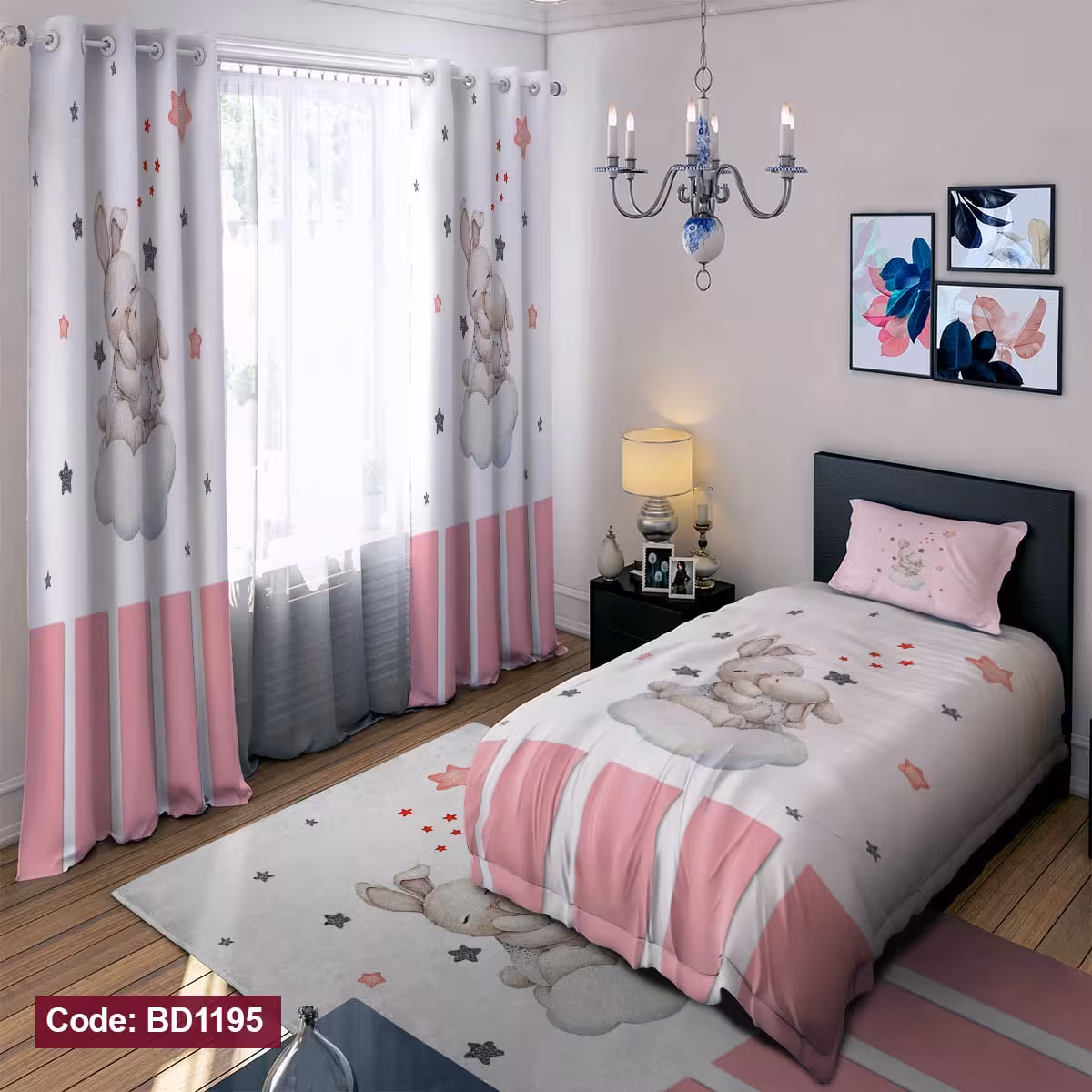 پرده پانچی مخمل چاپی دخترانه کد 1195