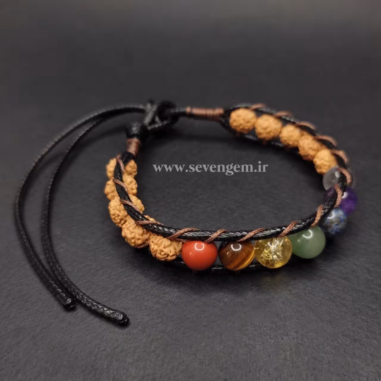 دستبند میکس سنگهای هفت چاکرا و رودراکشا (کد61)