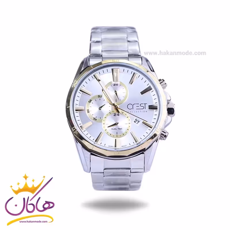 ساعت کرست مردانه فلزی نقره ای دو زمانه مدل crest 6232/1