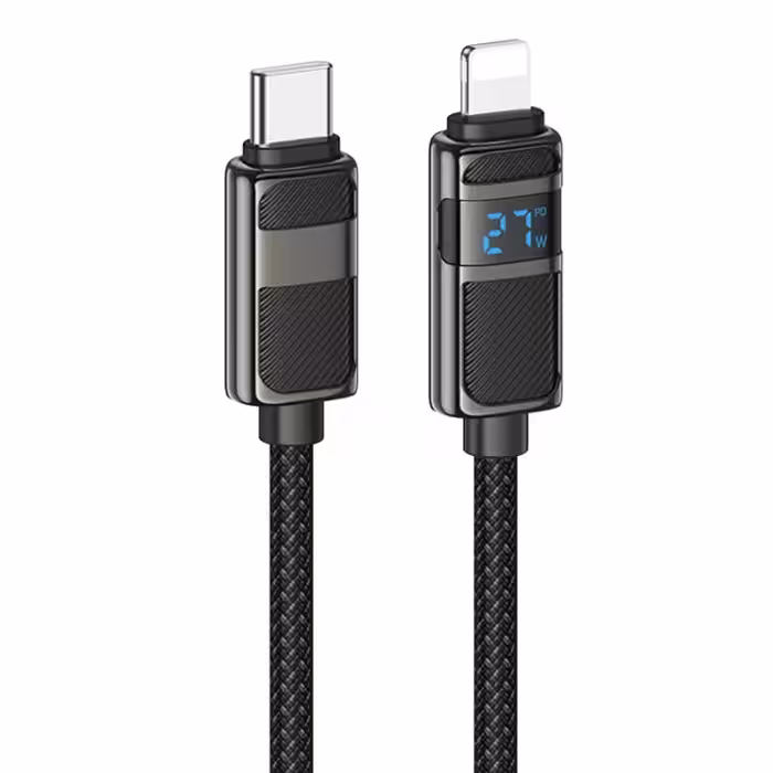 کابل شارژ ال ای دی دار Lightning به Type-c به طول 1.2 متر و توان 27W 3A مدل HOCO U137