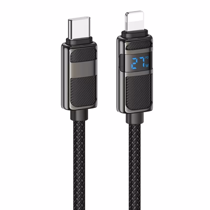 کابل شارژ ال ای دی دار Lightning به Type-c به طول 1.2 متر و توان 27W 3A مدل HOCO U137