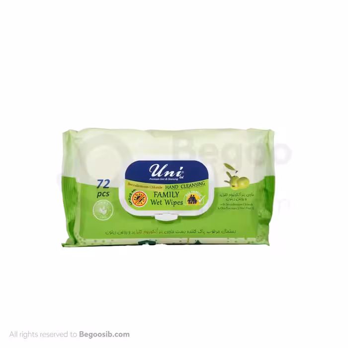دستمال مرطوب و پاک کننده دست آنتی باکتریال یونی لد 72 برگی