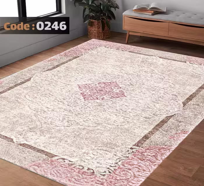 کاورفرش روفرشی دورکشدار گوشه لیفه ای کرم  قهوه ای کد 0246
