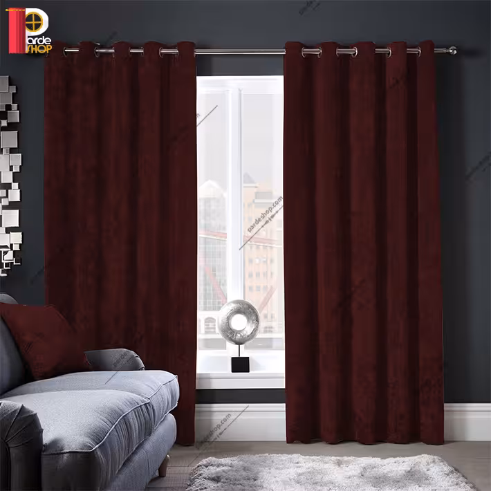 پرده مخمل پتینه براق پانچی رنگ قهوه ای سوخته