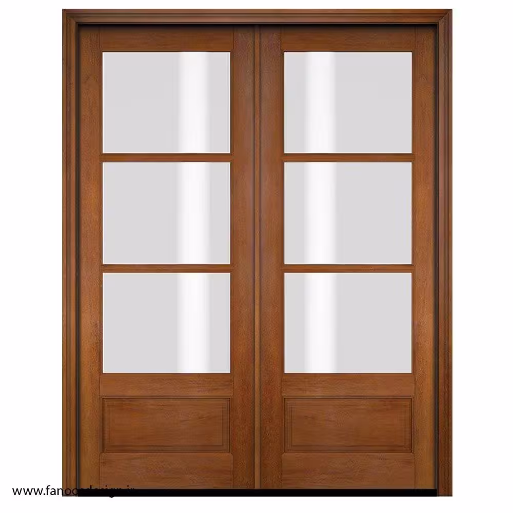 درب چوبی با طراحی تقارن‌دار دو لنگه شیشه خور کد 1207