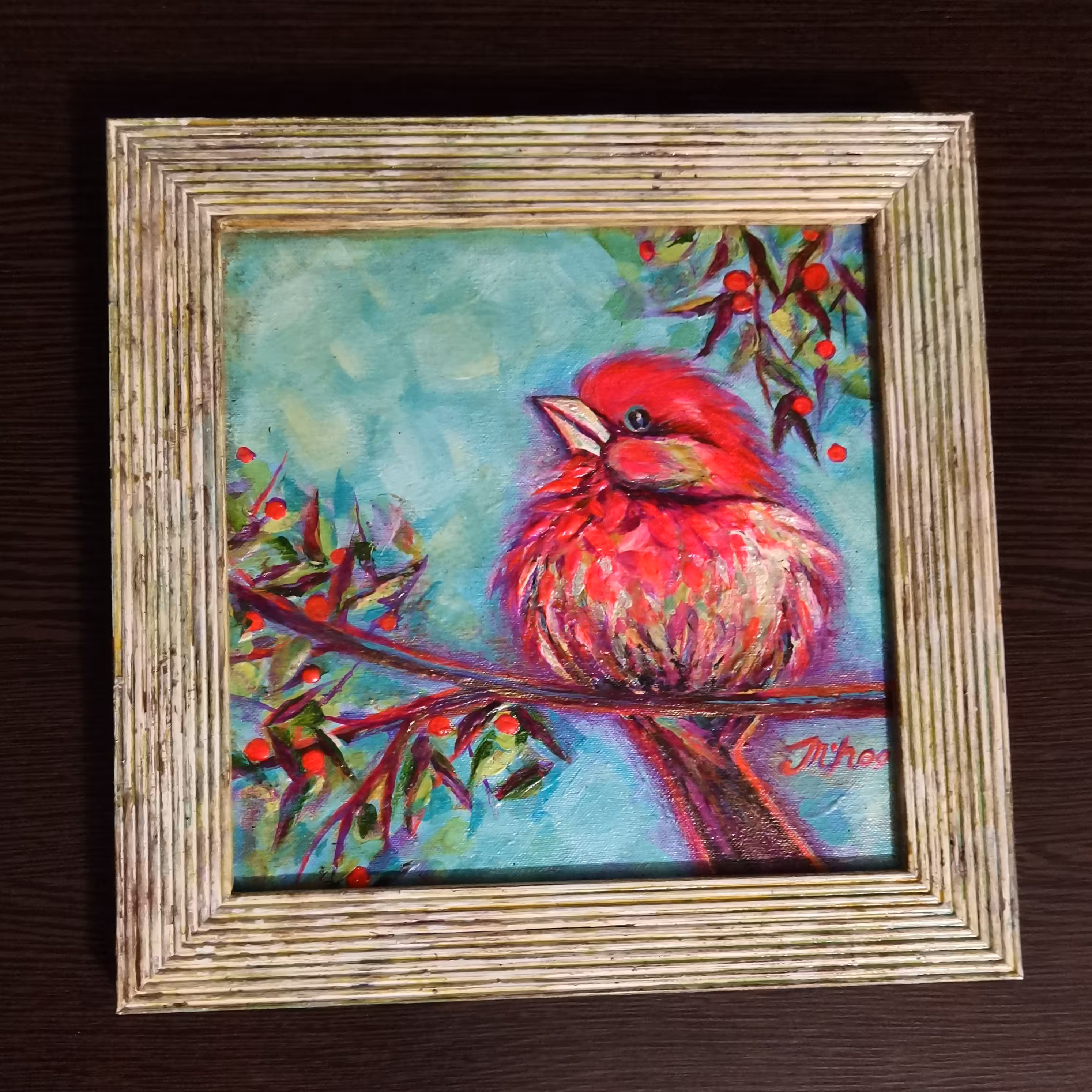 تابلوی نقاشی اکرولیک آوای بهار ابعاد 23 در 23 با قابی زیبا و قدیمی  