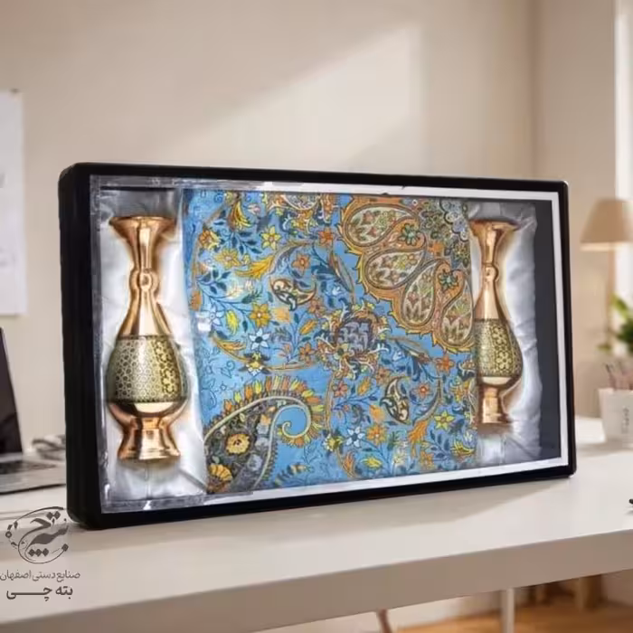 ست هدیه هدیه اداری ترمه و گلدان مس و خاتم جفتی