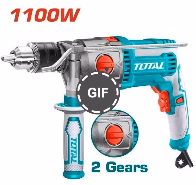 دریل نیم تنه فلزی گیربکسی 16 میلیمتر دو کاره توتال مدل 1100W