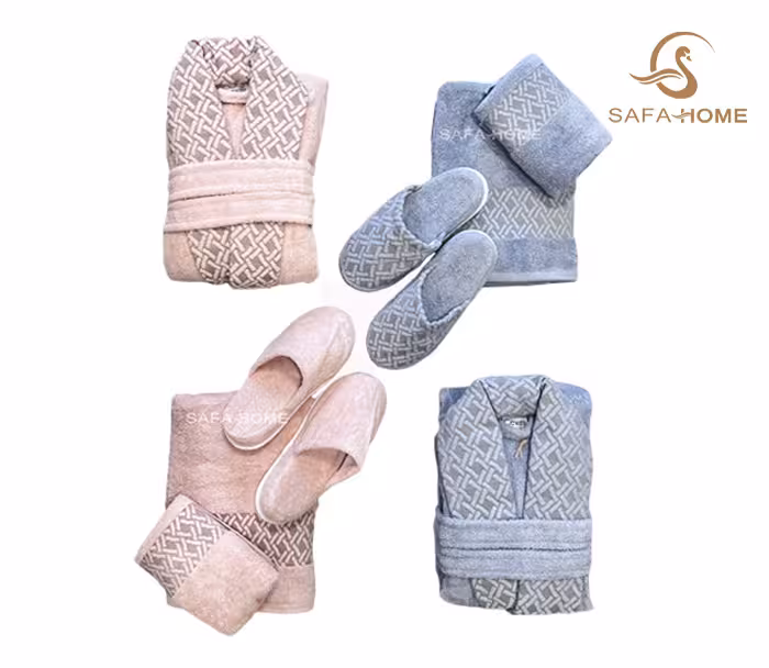 ست حوله عروس و داماد مدل جواهیر طوسی گلبهی