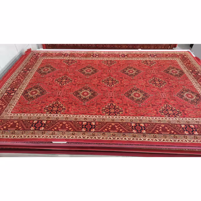 فرش ماشینی زمرد مشهد مدل کهنه نما زمینه لاکی