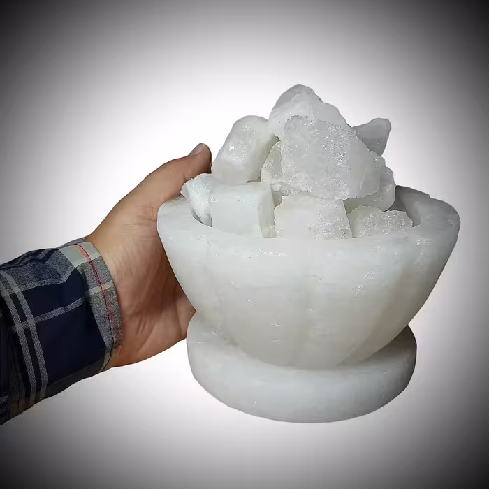 آباژور سنگ نمک مدل کاسه شیاردار پایه سنگی کد 200