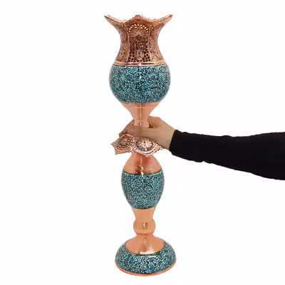 ست 3 تکه آینه و شمعدان فیروزه کوبی مدل لاله کد 555655