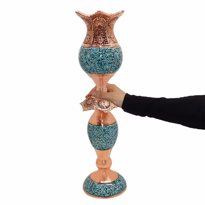 ست 3 تکه آینه و شمعدان فیروزه کوبی مدل لاله کد 555655