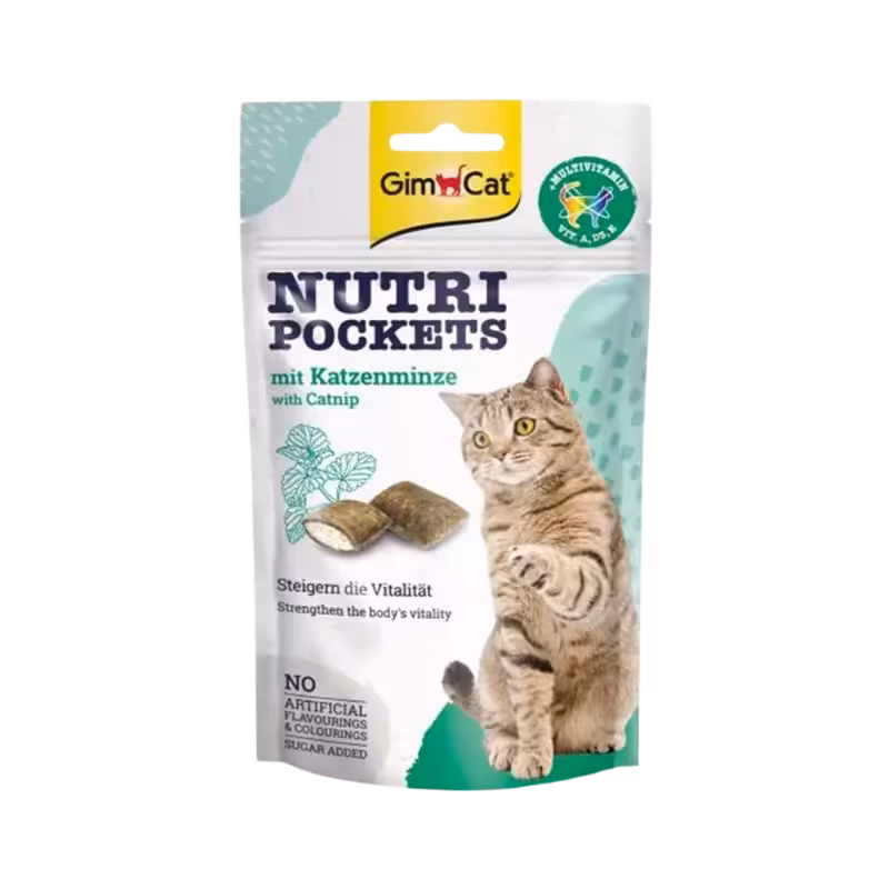 تشویقی گربه بالغ مدل Nutri Pockets Catnip علف 60 گرمی برند Gim Cat جیم کت