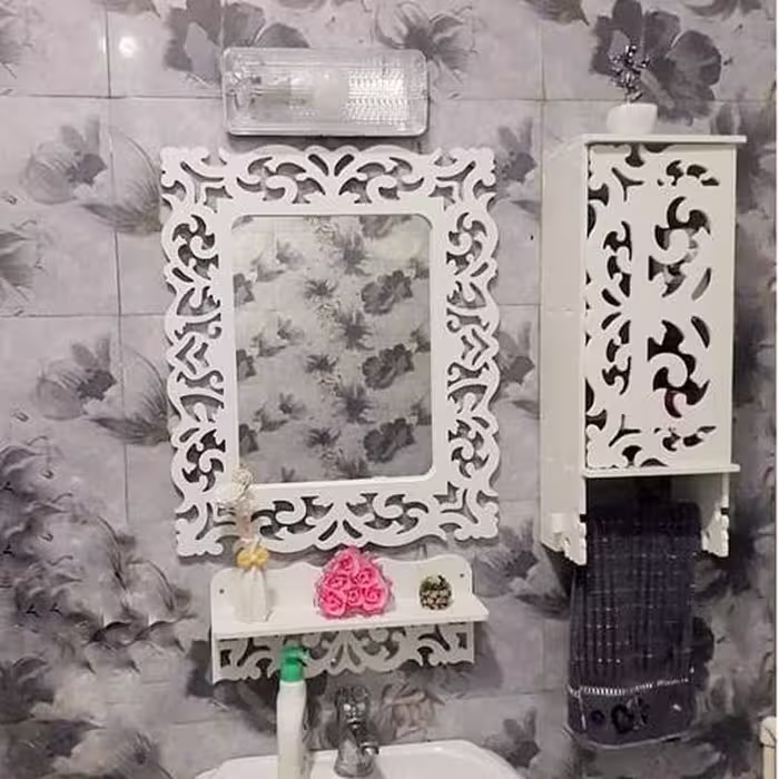 آینه باکس سرویس بهداشتی با طرح شمشاد (ست کامل)