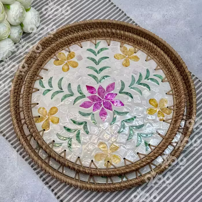 سینی حصیری طرحدار گرد کد sk68