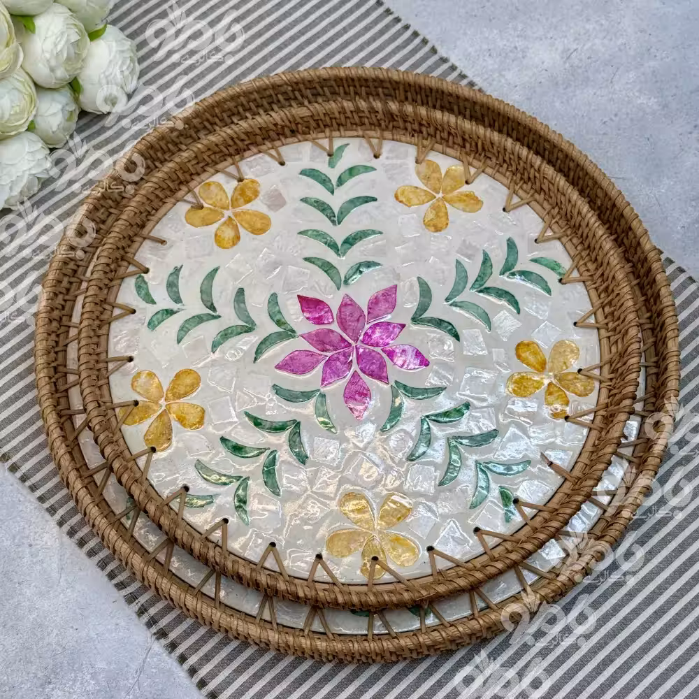 سینی حصیری طرحدار گرد کد sk68