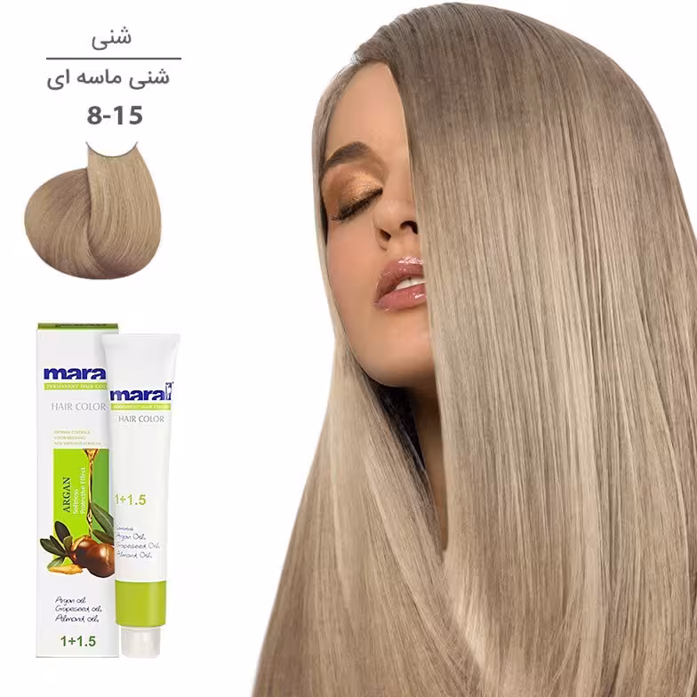 رنگ مو حاوی روغن آرگان و بادام سری شنی 100میل رنگ 8.15 ماسه ای مارال
