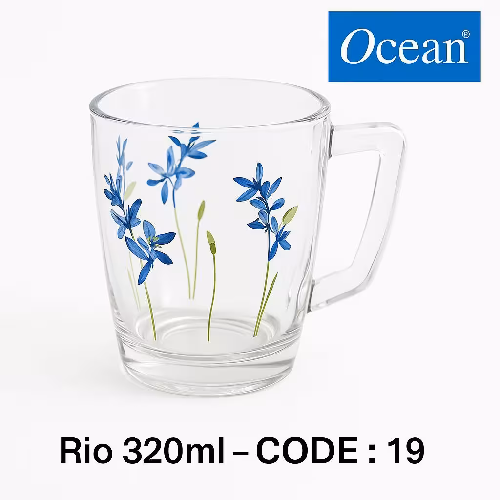 لیوان دسته دار اوشن 320 میل- طرح گل گندمی آبی کد 19 – دونه ای