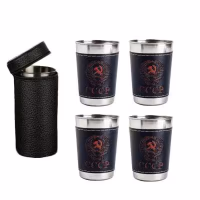 ست لیوان استیل 4 عددی دور چرم مدلccp