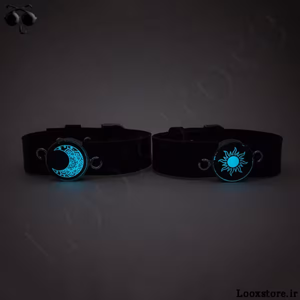 دستبند ست چرم دختر و پسر مدل ماه و خورشید شبتاب