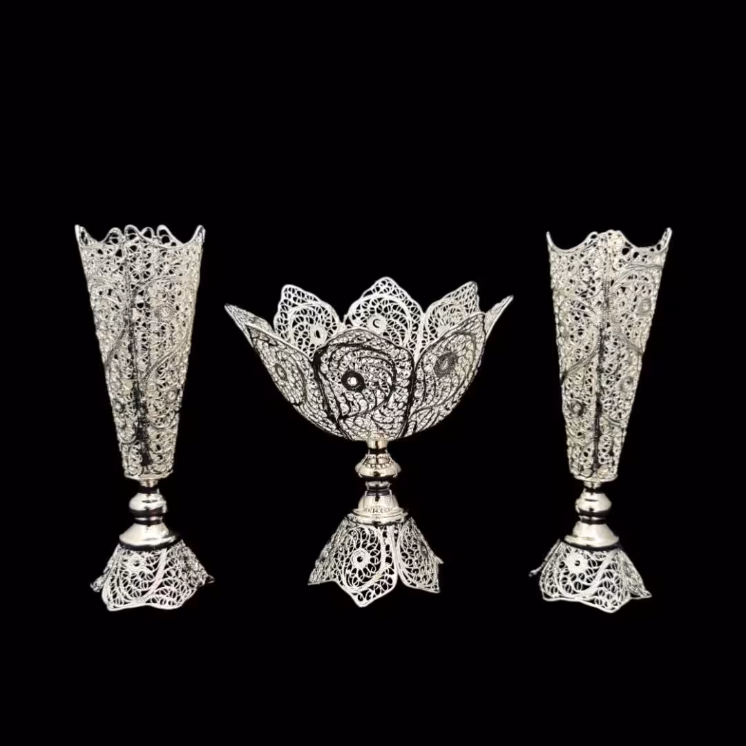 ظروف ملیله کاری کاسه شماره 1 و گلدان تنه خمری