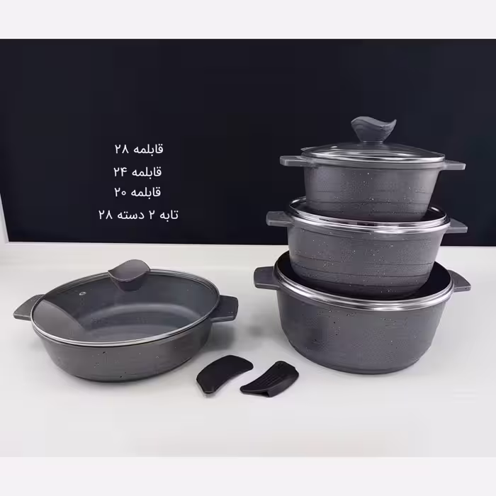 سرویس قابلمه گرانیتی 10 پارچه پیلو، رنگ خاکستری