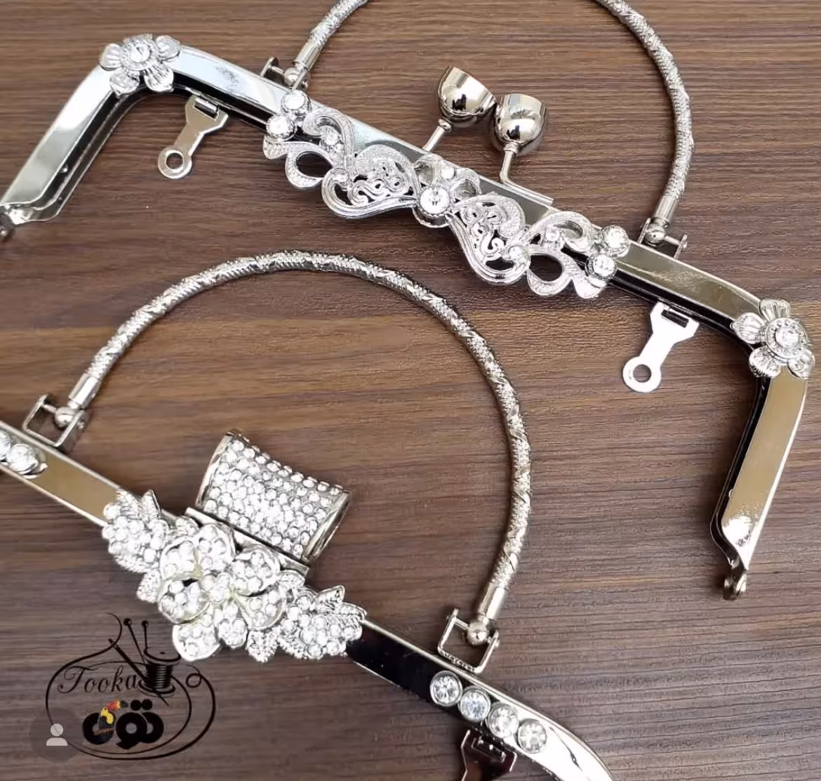 دهانه کیف نگین دار نقره ای