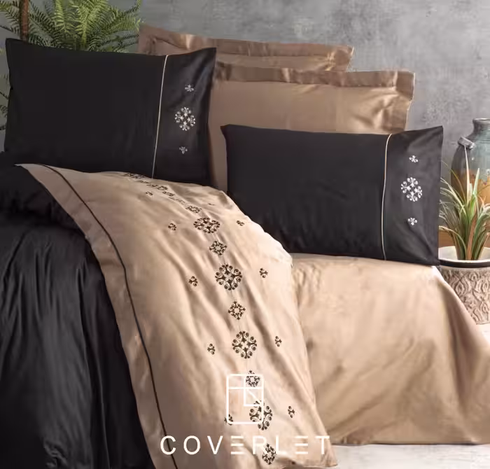 روتختی دونفره مشکی قهوه‌ای کاوری مدل Elisa