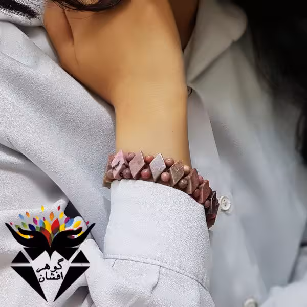 دستبند رودونیت صورتی اصل تراش دار کد D_1732