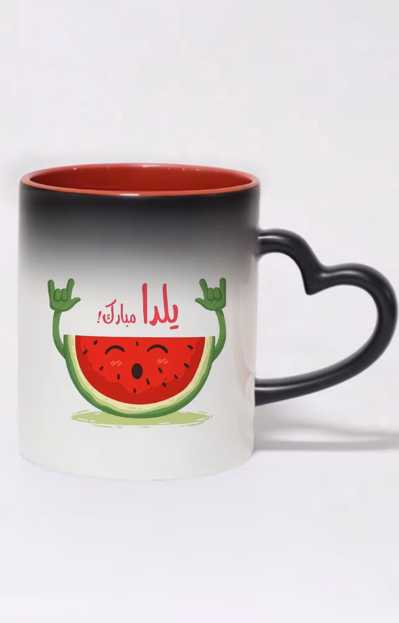ماگ حرارتی دسته قلبی رنگی طرح شب یلدا مبارک کد 10362