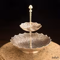 شیرینی خوری برنجی نقره ای دو طبقه طرح قلب