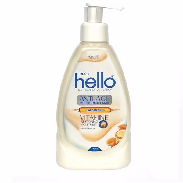 کرم پمپی آرگان هلو فرش حجم 370 میلی لیتر | Hello Fresh Anti Age Argan Oil Cream 370ml