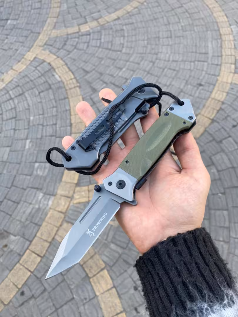 چاقو جیبی تاشو برونینگ نظامی سبز  دارای بند زنجان