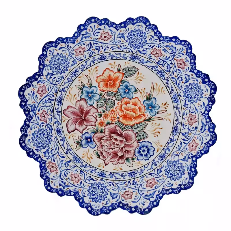 بشقاب میناکاری طرح گل نقاشی سایز 24  - پس کرایه