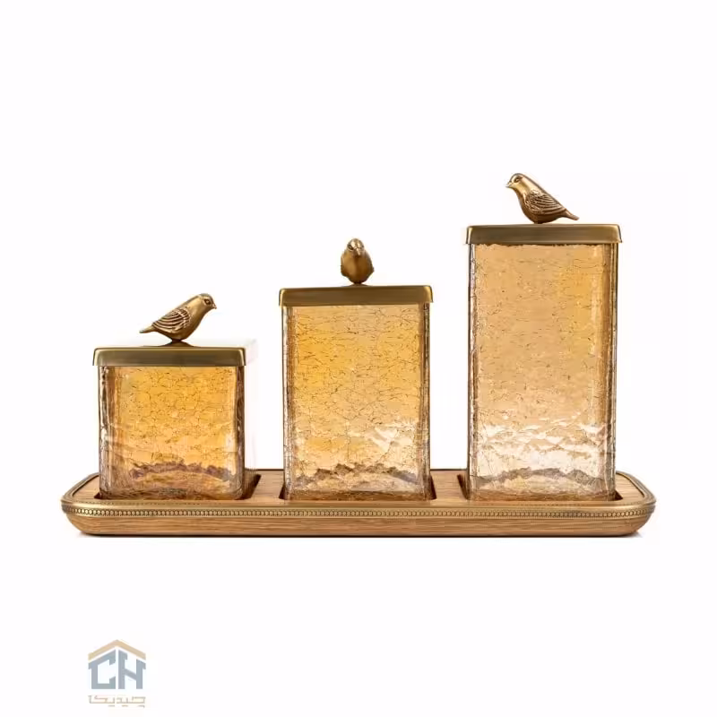 پاسماوری چوب و برنج ست 3 تایی گلدکیش طرح WOOD مدل GK829417