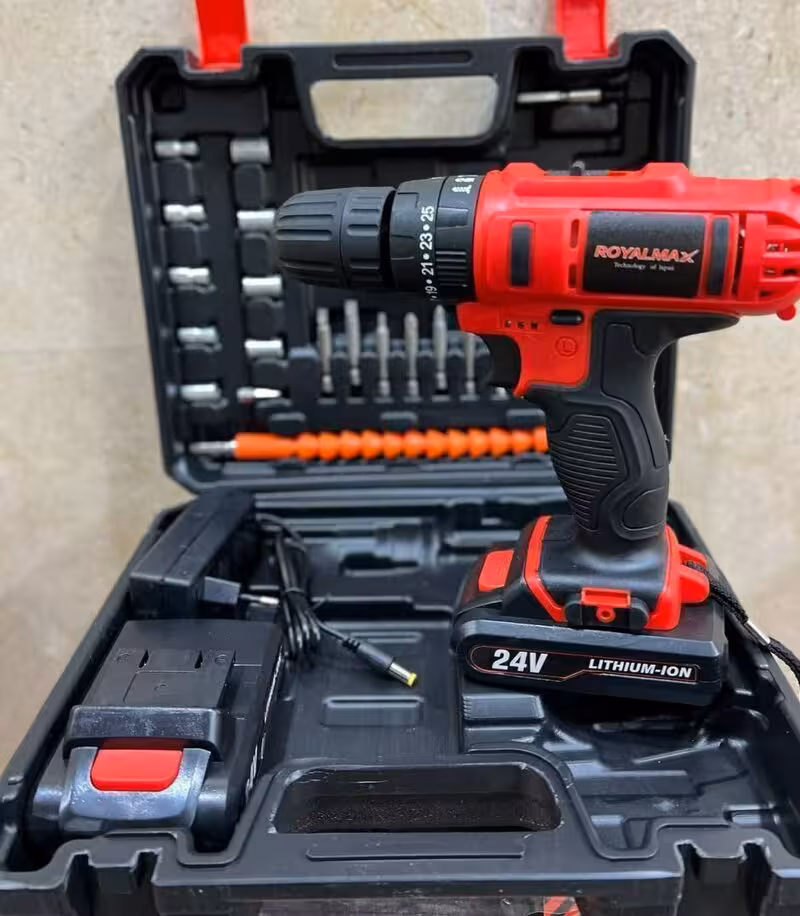 دریل شارژی 24 ولتی رویال مکس چکشی دو باطری مدل 24W