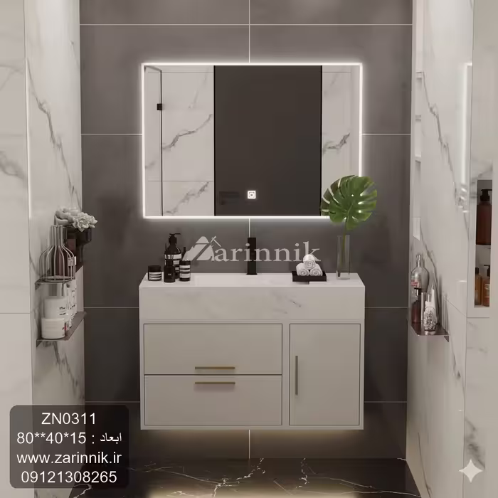 آینه و روشویی سرامیکی مدرن سفید زرین نیک کد ZN0311