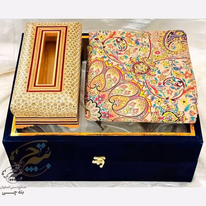 ست هدیه خاتم کاری ترمه و جعبه دستمال اعلا