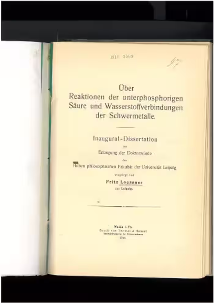 خرید و دانلود نسخه کامل کتاب Über reaktionen der unterphosphorigen säure und wasserstoffverbindungen der schwermetalle