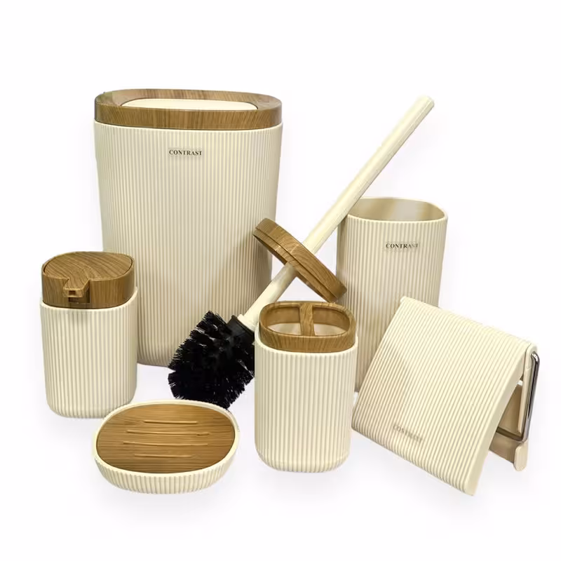 ست سرویس بهداشتی 6 پارچه کنتراست مدل روما شیاردار چوب | کالا مکس