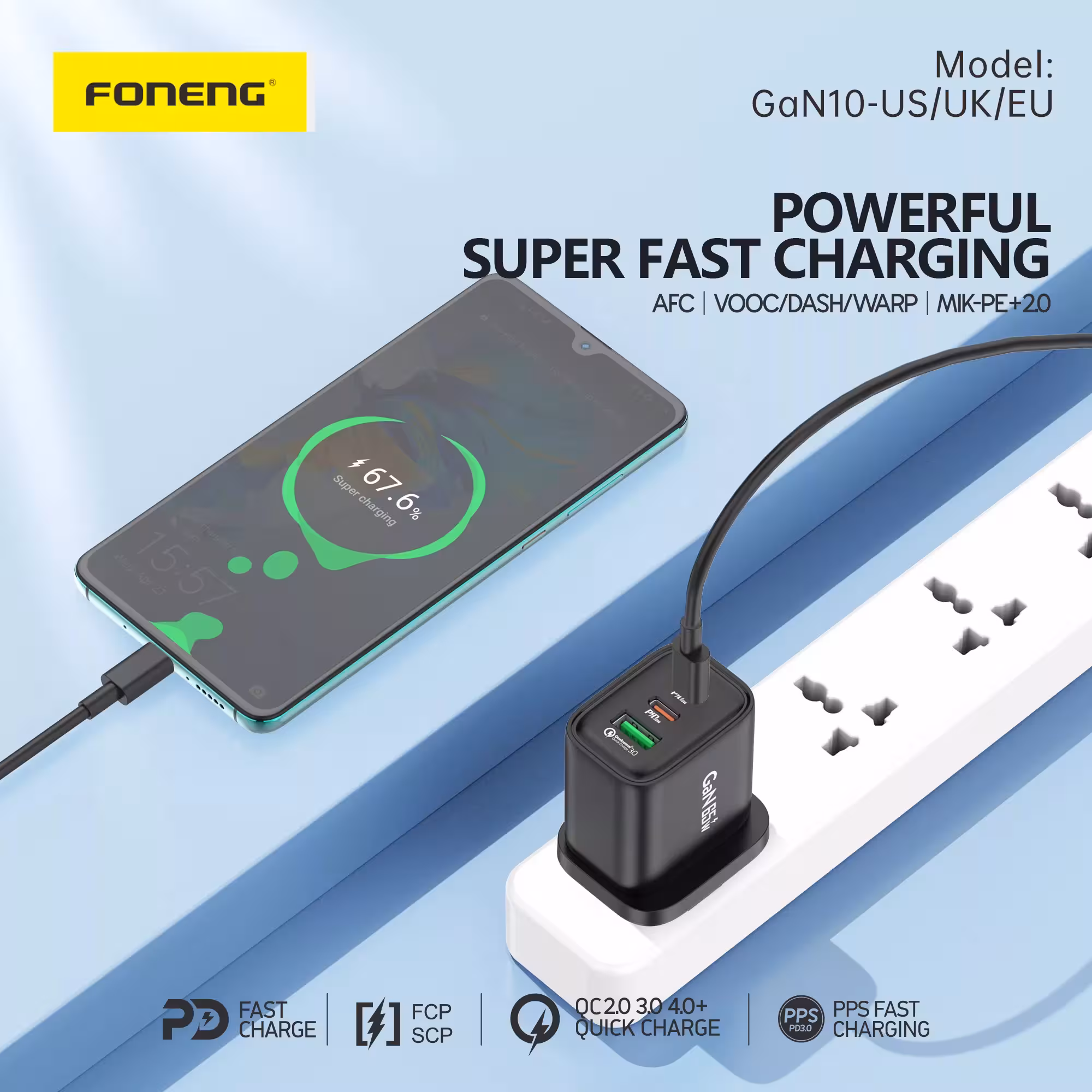 شارژر دیواری 65 وات فوننگ  مدل GaN Fast Charger به همراه کابل USB-C