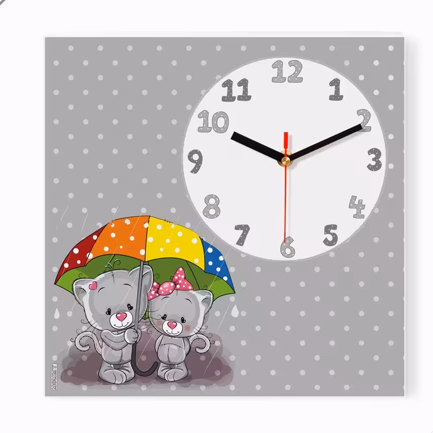 ساعت دیواری کودک طرح گربه دختر و پسر کد 8922