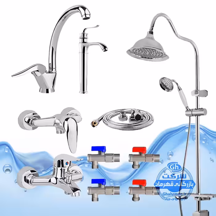 ست 10 عددی شیرآلات برند آیدا صنعت مدل قهرمان اردکی | شیر ظرفشویی   شیر روشویی پایه‌بلند مدل بامبو   شیر حمام   شیر توالت   علم دوش شیپوری   شلنگ توالت   چهار عدد شیر پیسوار | کروم براق