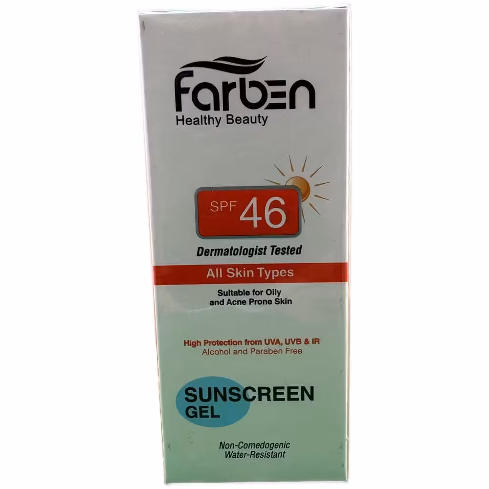 ژل ضد آفتاب مناسب پوست های چرب و مستعد آکنه spf 46 برند فاربن