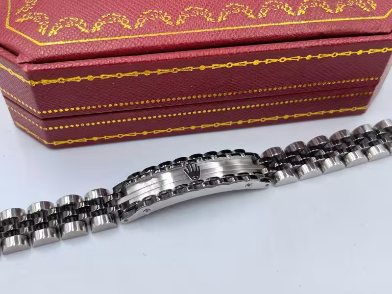 دستبند رولکس مشکی نقره ای با آبکاری طلا سفید