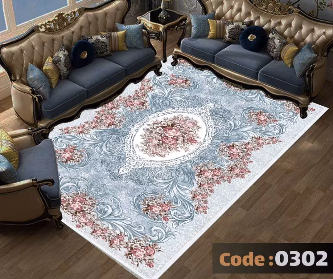 کاورفرش روفرشی دورکشدار گوشه لیفه ای لاکی ، آبی و متنوع کد 0302