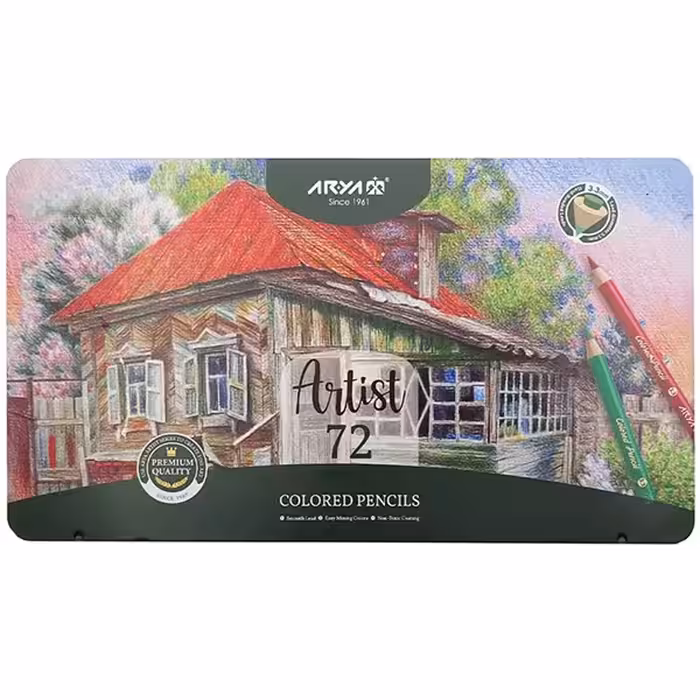 مداد رنگی آریا آرتیست 72 رنگ جعبه فلزی
