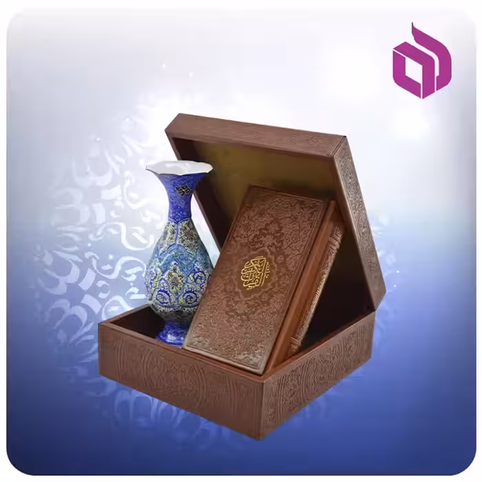 قرآن پالتویی چرم با گلدان مینا 16